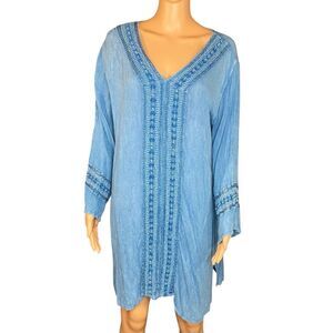 Raya Sun Gypsy Boh Tunic Dress Crocheted Trim Knee Length Womens Size Large - XL